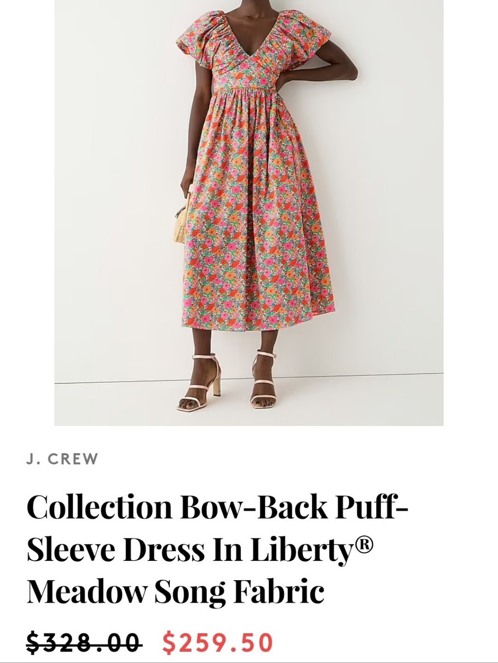 J. Crew Collection Dress Liberty Meadow Song Floral Bow Back Puff Sleeve